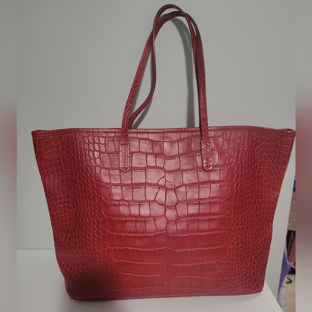 Furla Red Crocodile Leather Tote.